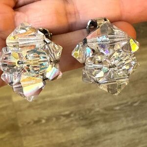 Vintage Aurora Borealis cluster crystal Clip on earrings